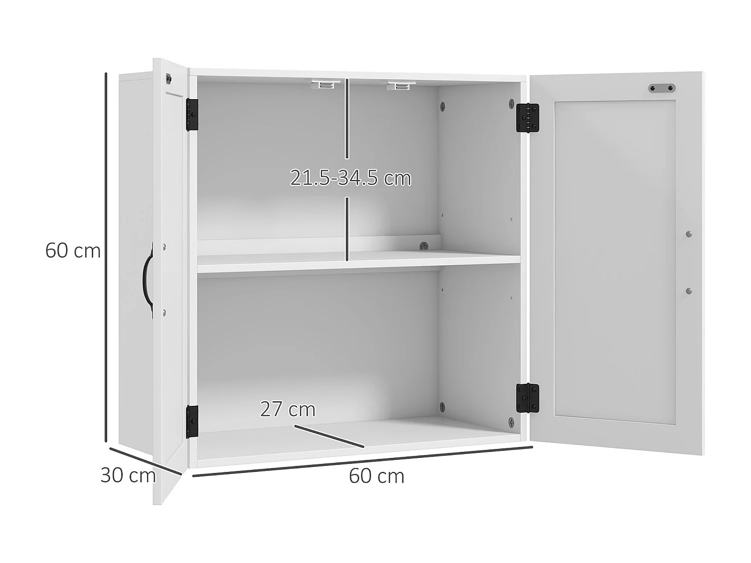 Pensile bagno stile country con ripiano regolabile bianco