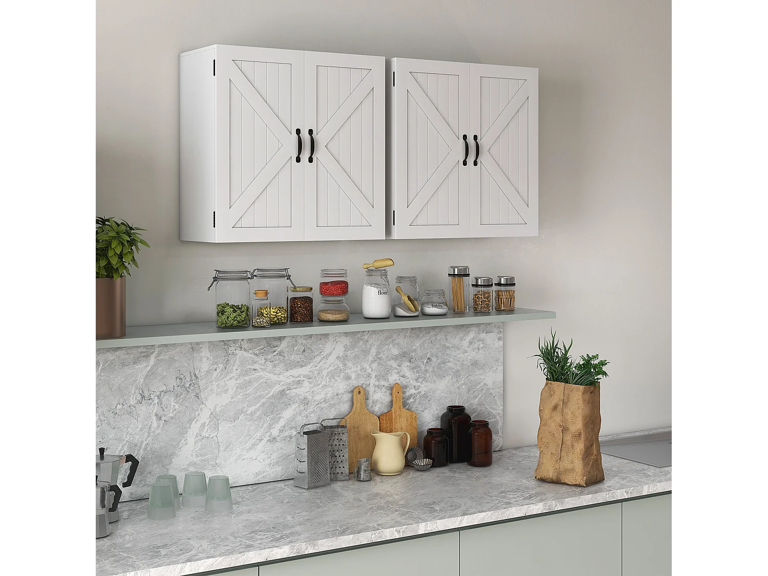 Pensile bagno stile country con ripiano regolabile bianco