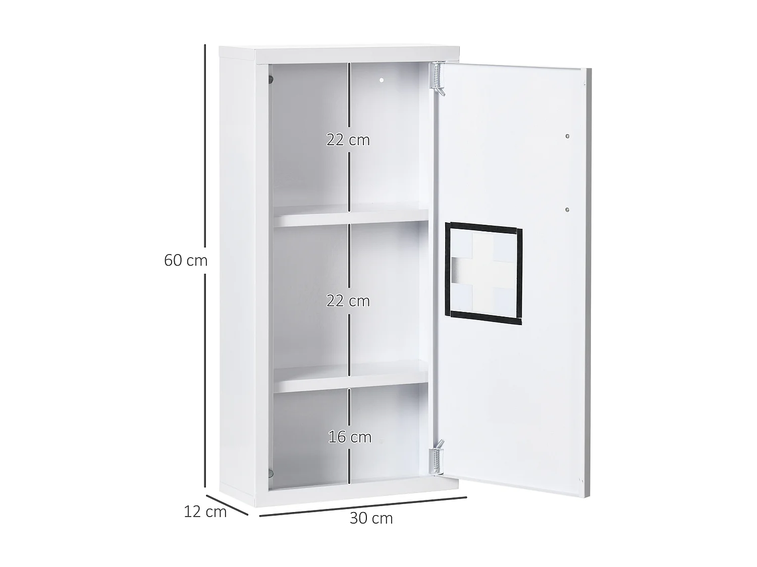 Armadietto medicinali a 3 ripiani in acciaio 30x12x60 cm bianco