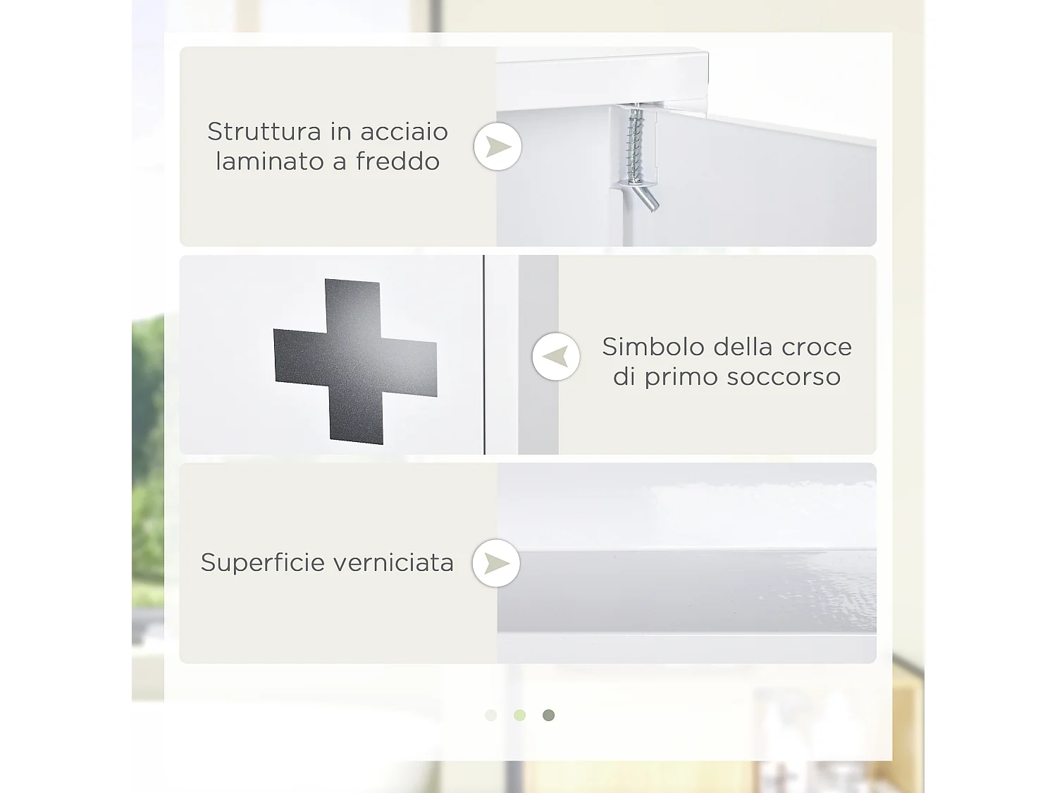 Armadietto medicinali a 3 ripiani in acciaio 30x12x60 cm bianco