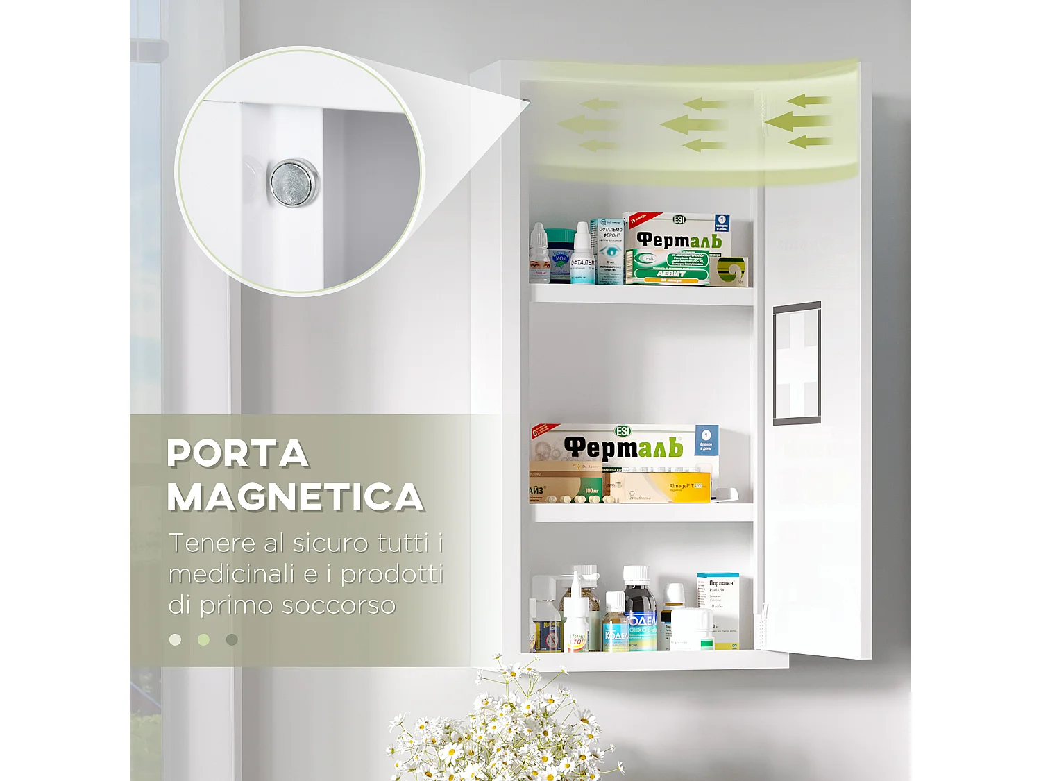 Armadietto medicinali a 3 ripiani in acciaio 30x12x60 cm bianco