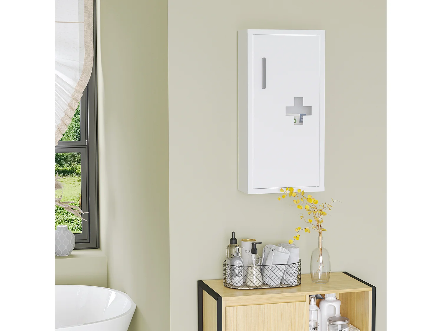 Armadietto medicinali a 3 ripiani in acciaio 30x12x60 cm bianco