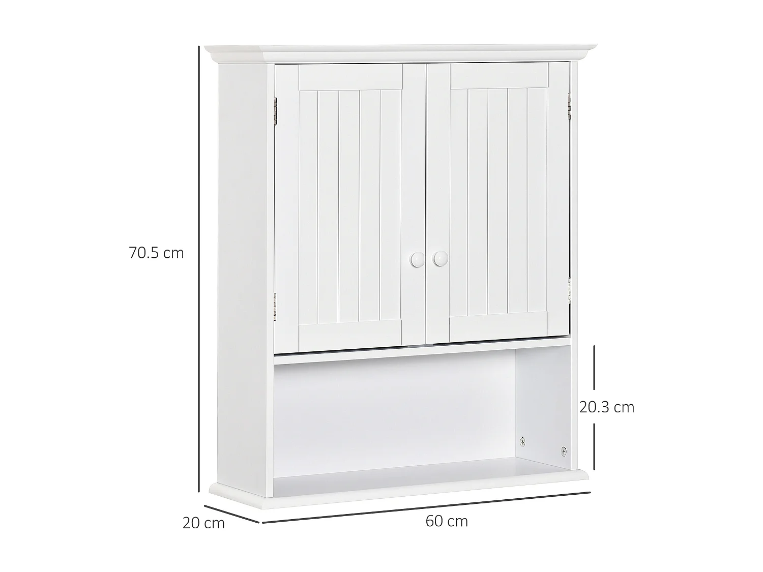 Mobile pensile bagno con armadietto a 2 ante e ripiano aperto bianco