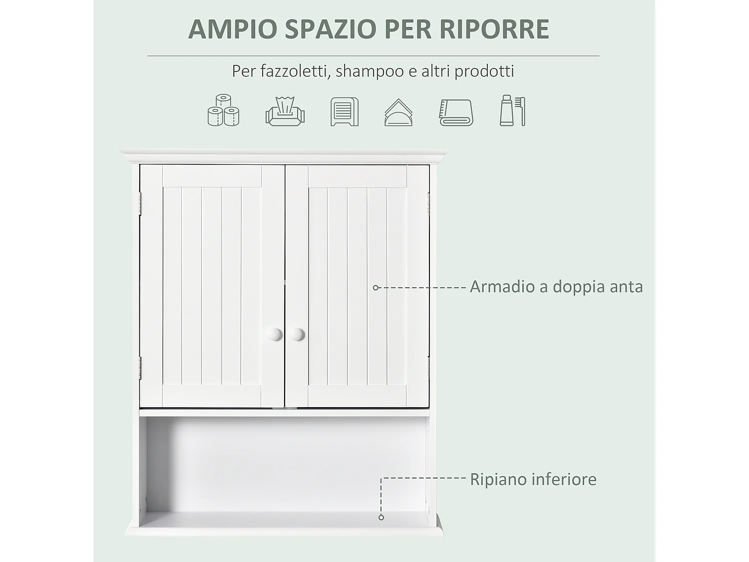 Mobile pensile bagno con armadietto a 2 ante e ripiano aperto bianco