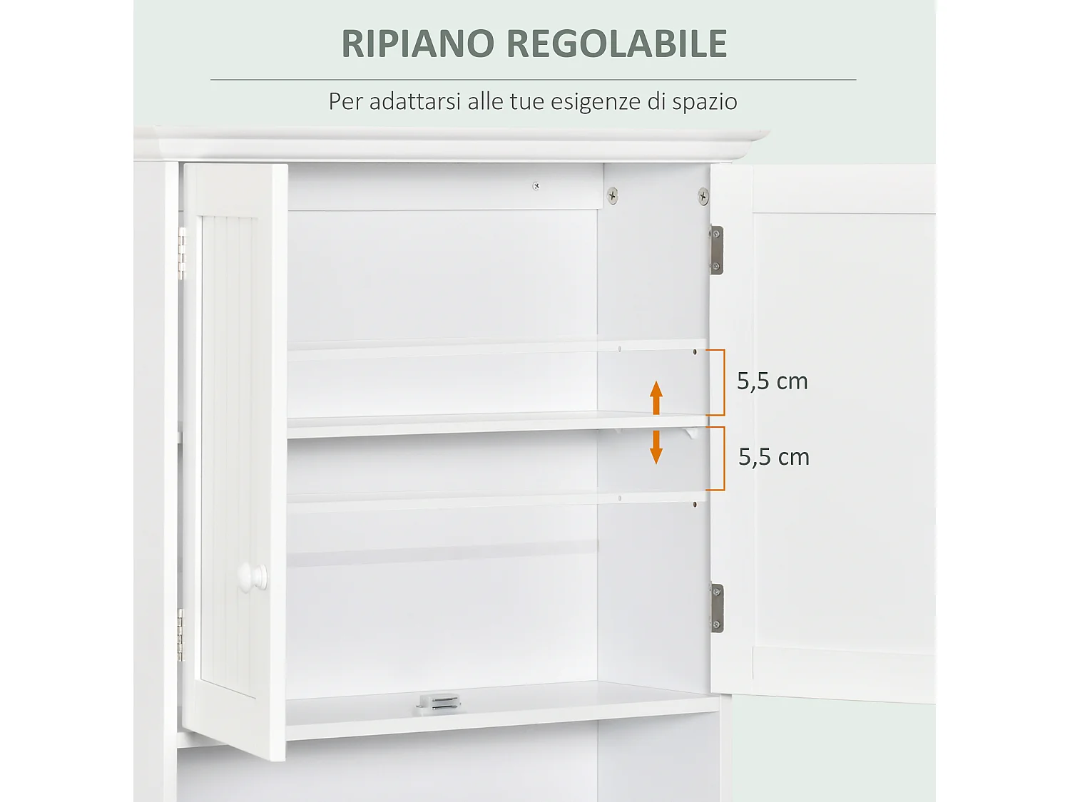 Mobile pensile bagno con armadietto a 2 ante e ripiano aperto bianco