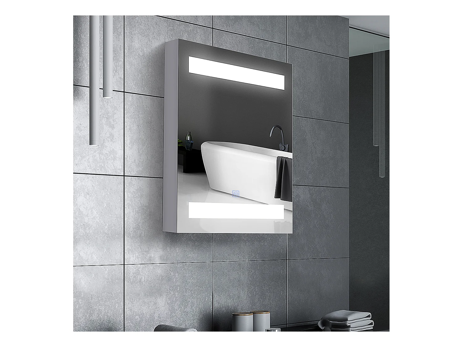 Armadietto pensile da bagno con 1 anta e luci a led in mdf bianco