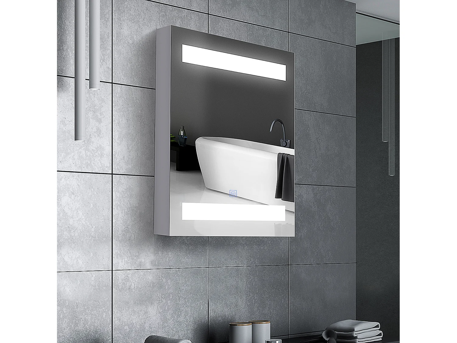 Armadietto pensile da bagno con 1 anta e luci a led in mdf bianco