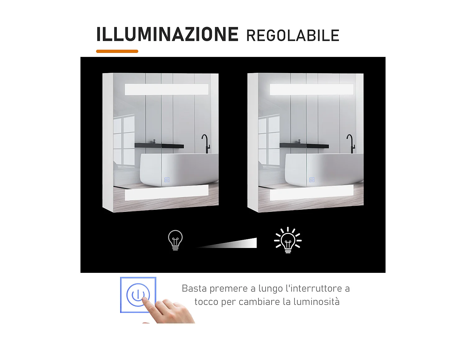 Armadietto pensile da bagno con 1 anta e luci a led in mdf bianco