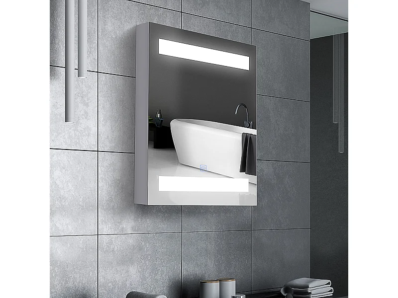 Armadietto pensile da bagno con 1 anta e luci a led in mdf bianco