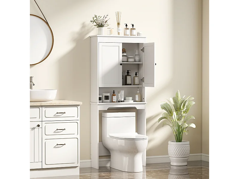 Mobile sopra wc con 3 mensole chiuse e ripiano aperto bianco