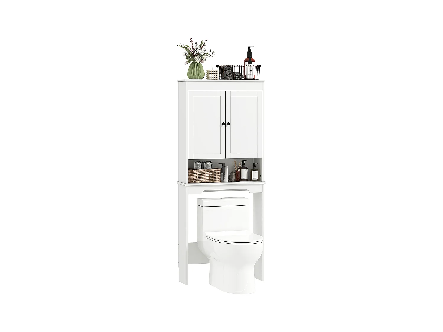 Mobile sopra wc con 3 mensole chiuse e ripiano aperto bianco