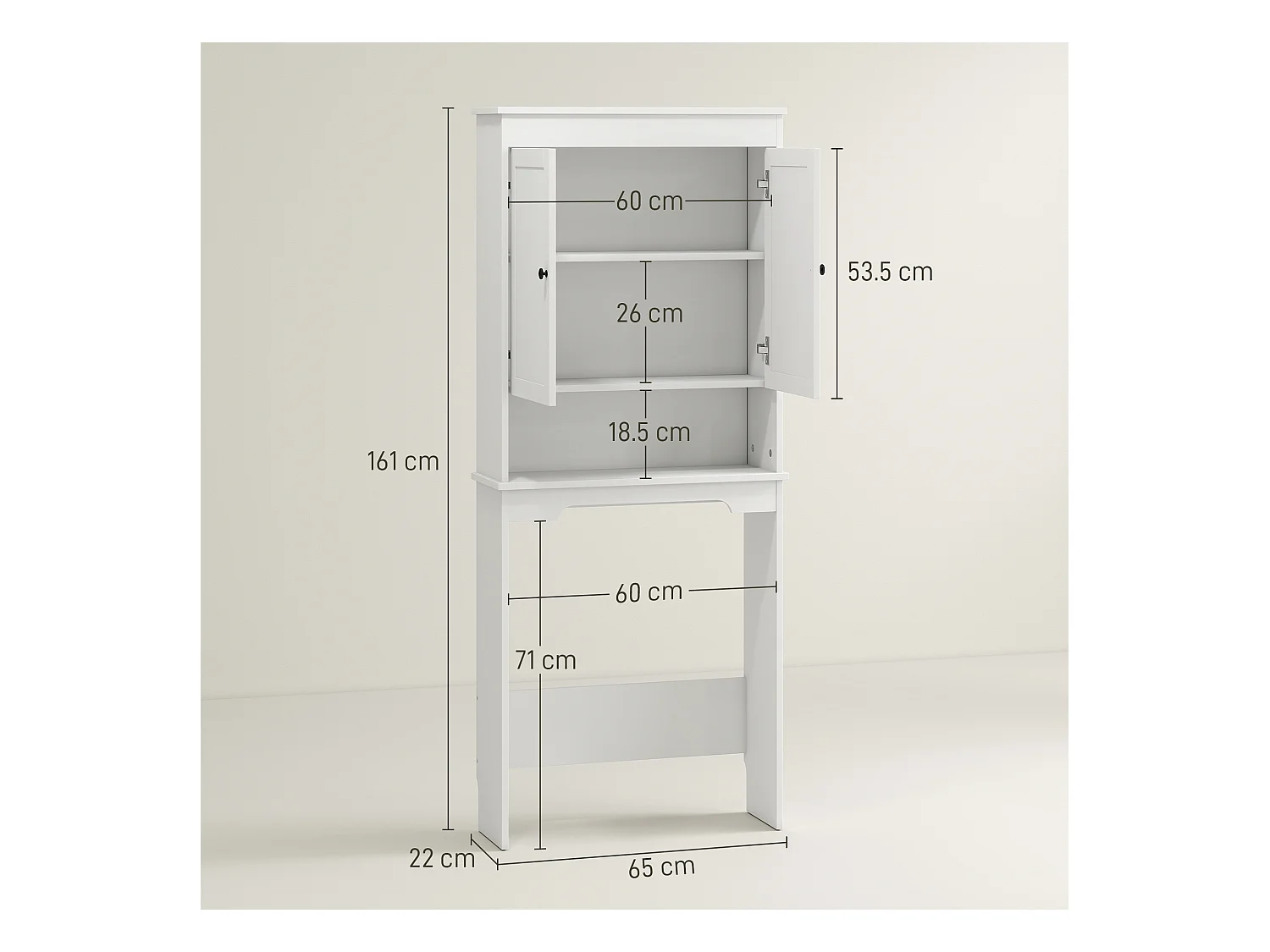 Mobile sopra wc con 3 mensole chiuse e ripiano aperto bianco