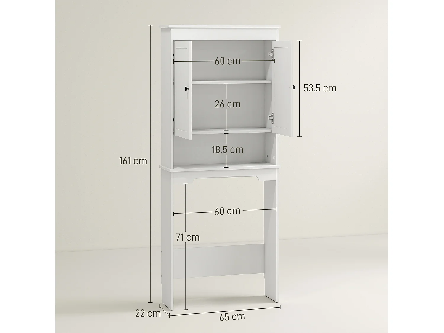 Mobile sopra wc con 3 mensole chiuse e ripiano aperto bianco
