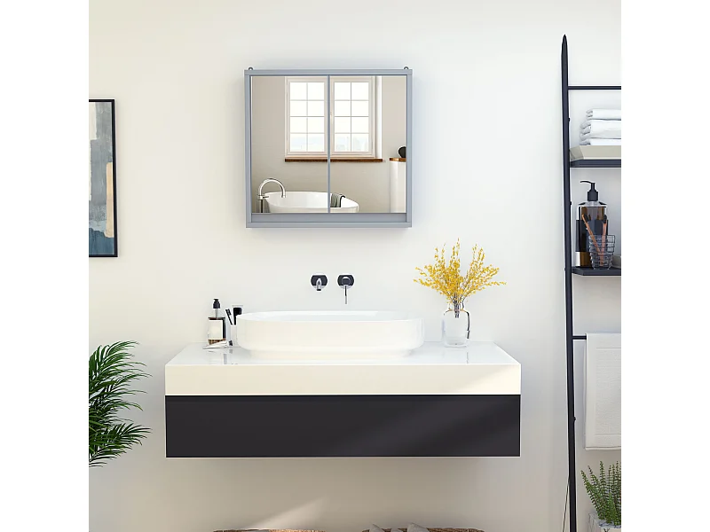 Armadietto per parete bagno a doppia porta con ripiano regolabile