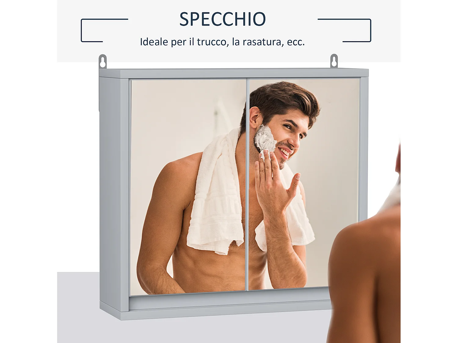 Armadietto per parete bagno a doppia porta con ripiano regolabile