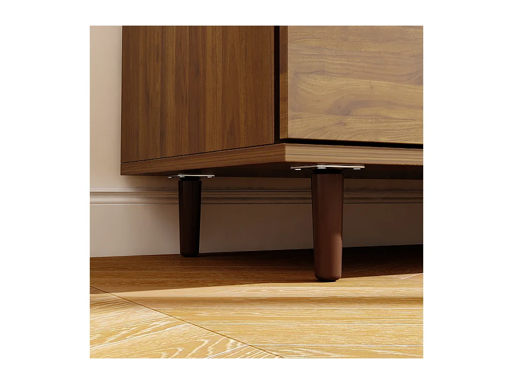 Buffet Bas avec 2 des 4 Portes en Acrylique Transparents et 3 Tiroirs , à Éclairage LED Tricolore, Salon, 90 x 40 x 90 CM, Marron