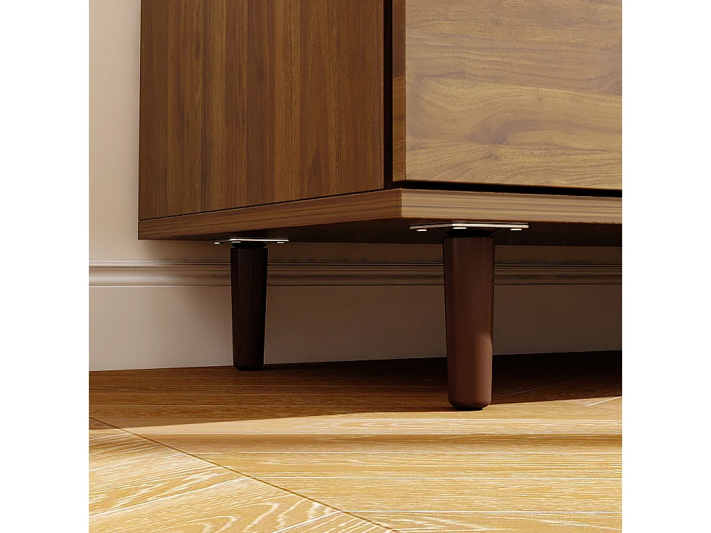 Buffet Bas avec 2 des 4 Portes en Acrylique Transparents et 3 Tiroirs , à Éclairage LED Tricolore, Salon, 90 x 40 x 90 CM, Marron