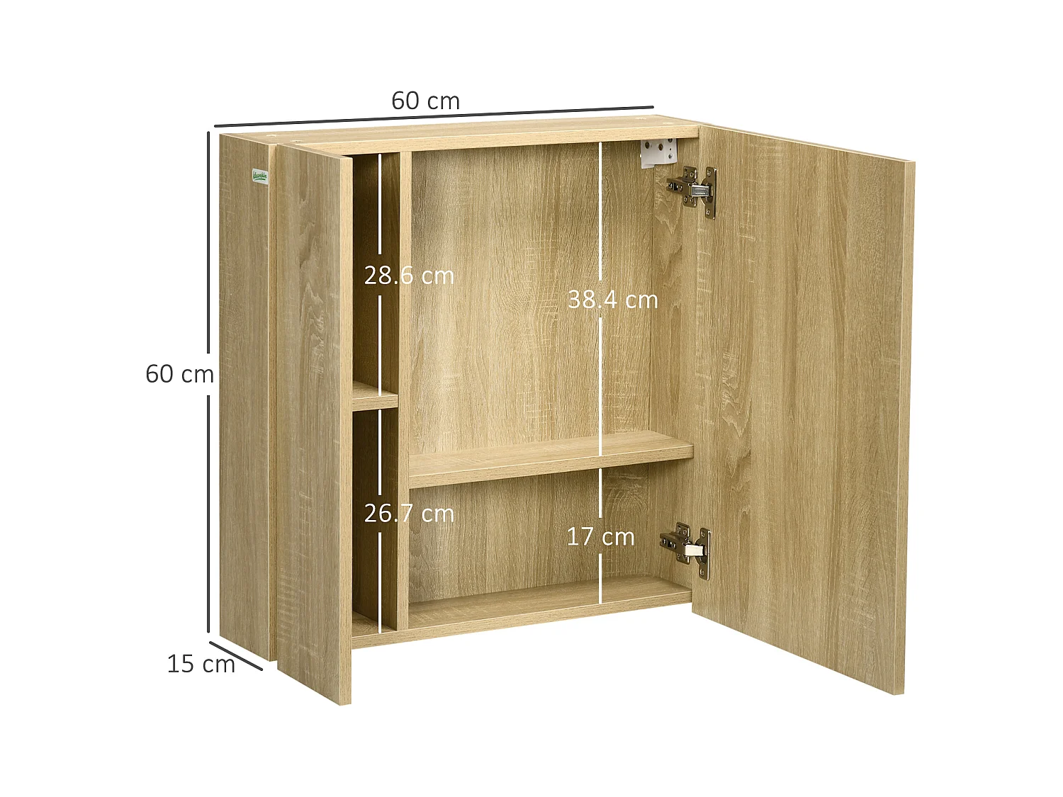 Mobile con specchio per il bagno e 4 ripiani 60x15x60cm