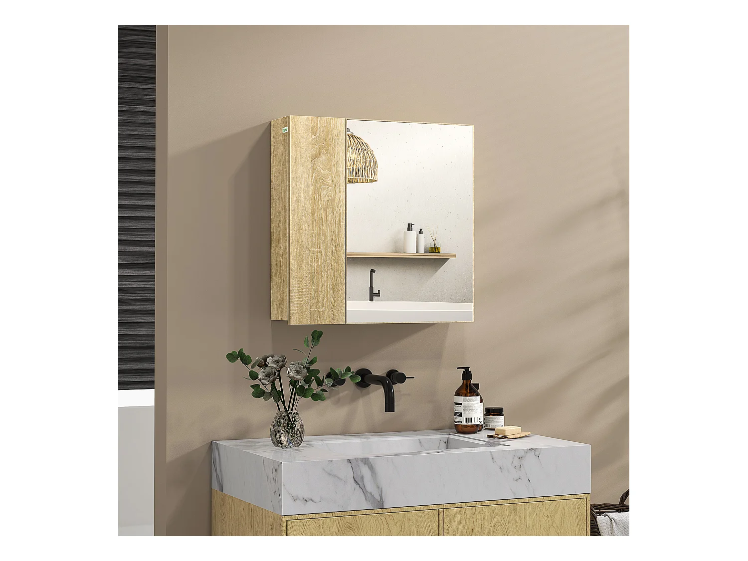 Mobile con specchio per il bagno e 4 ripiani 60x15x60cm