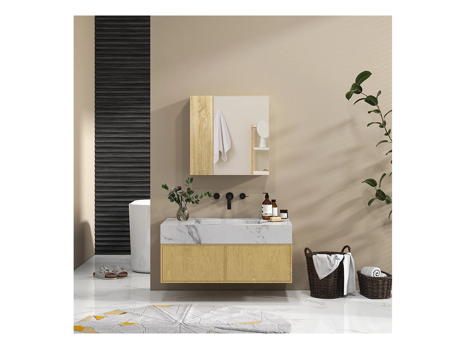 Mobile con specchio per il bagno e 4 ripiani 60x15x60cm
