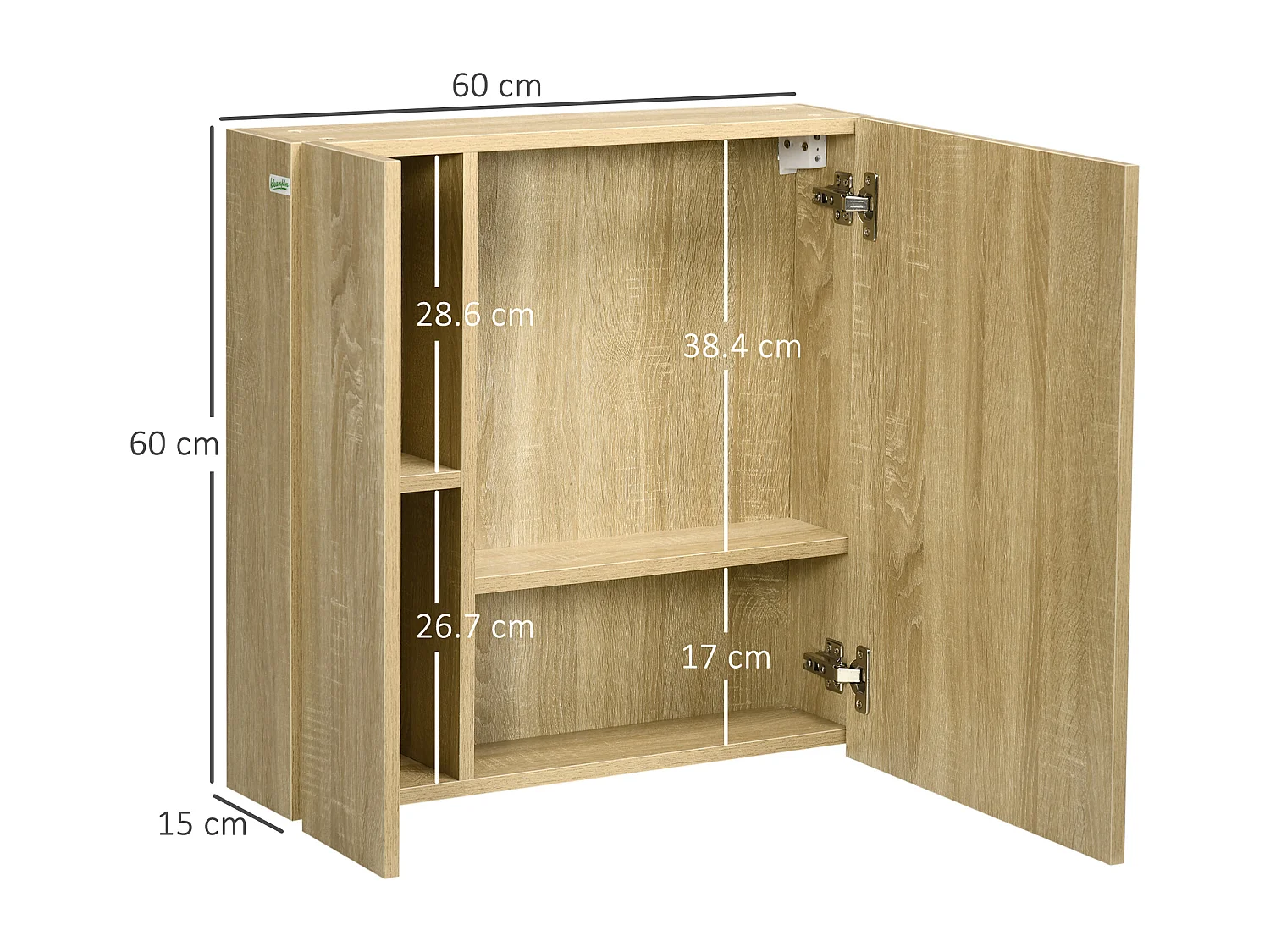 Mobile con specchio per il bagno e 4 ripiani 60x15x60cm