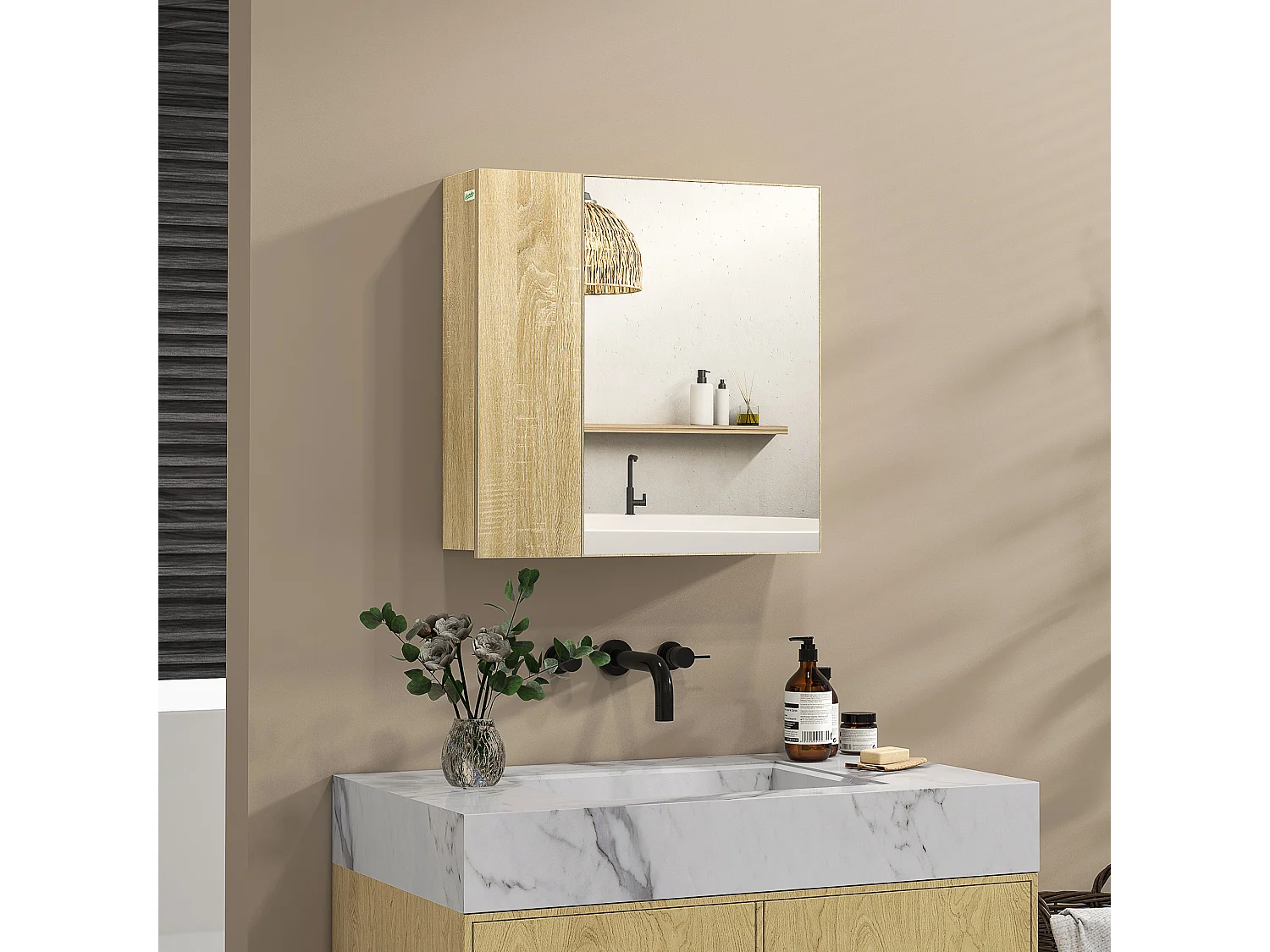 Mobile con specchio per il bagno e 4 ripiani 60x15x60cm