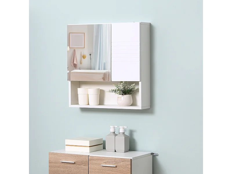 Mobiletto bagno pensile con specchiera 54x15x55cm bianco