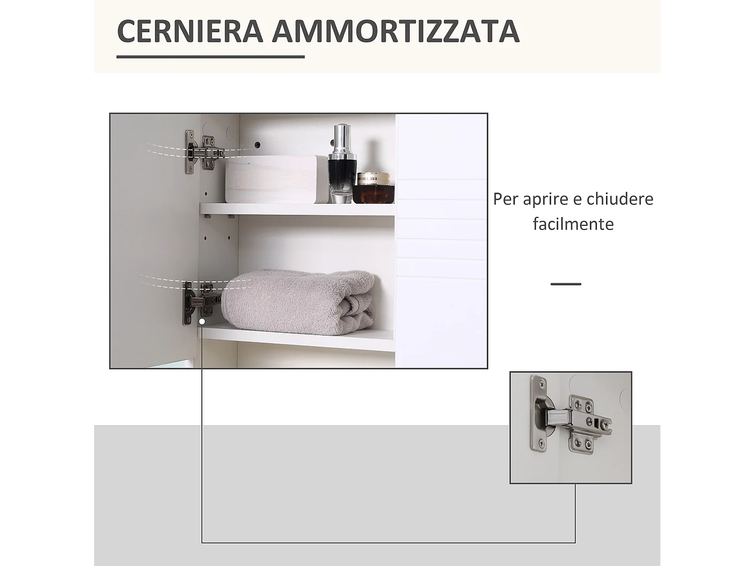 Mobiletto bagno pensile con specchiera 54x15x55cm bianco