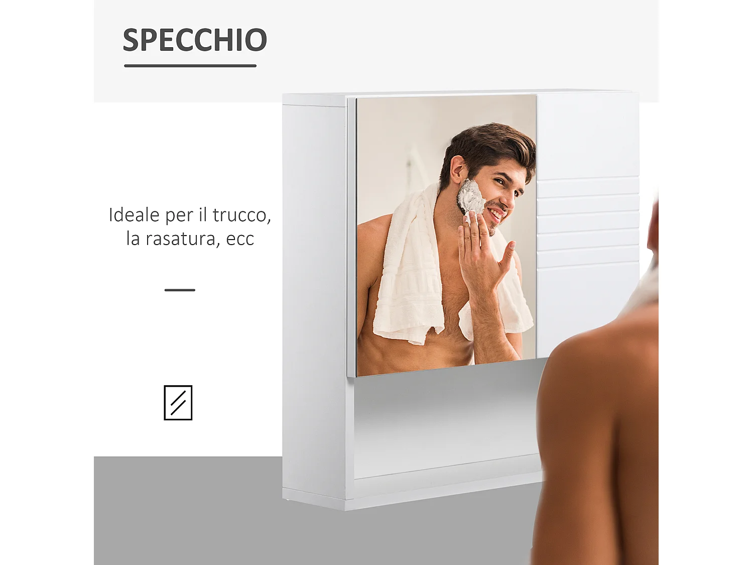 Mobiletto bagno pensile con specchiera 54x15x55cm bianco