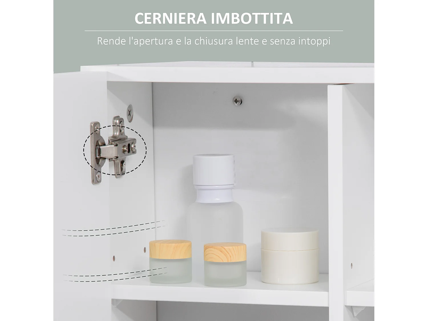 Specchiera bagno in legno a 2 ante con ripiano aperto bianco