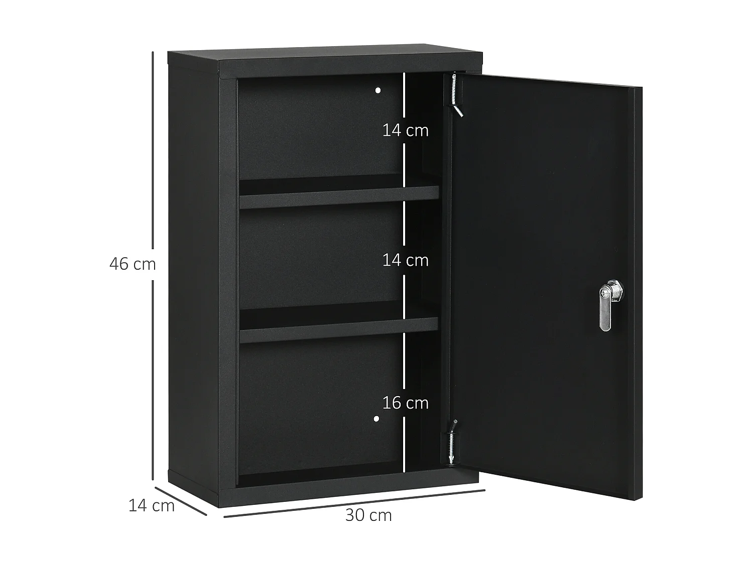 Armadietto medicinali 3 ripiani e blocco con chiavi nero