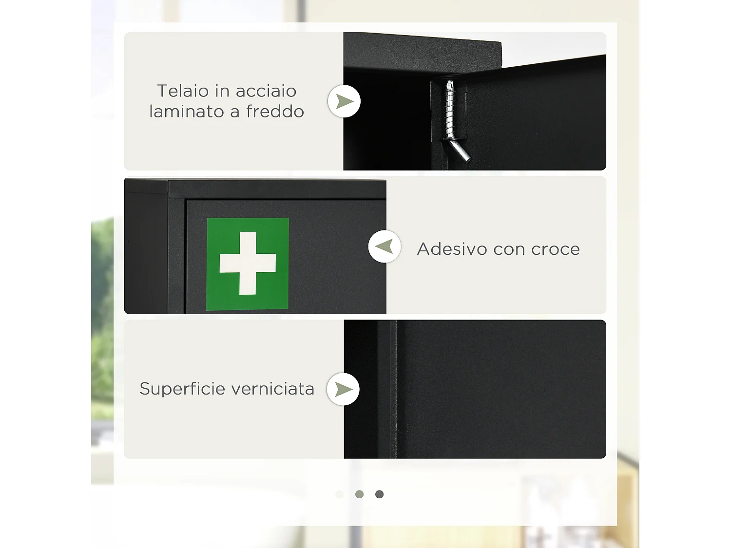 Armadietto medicinali 3 ripiani e blocco con chiavi nero