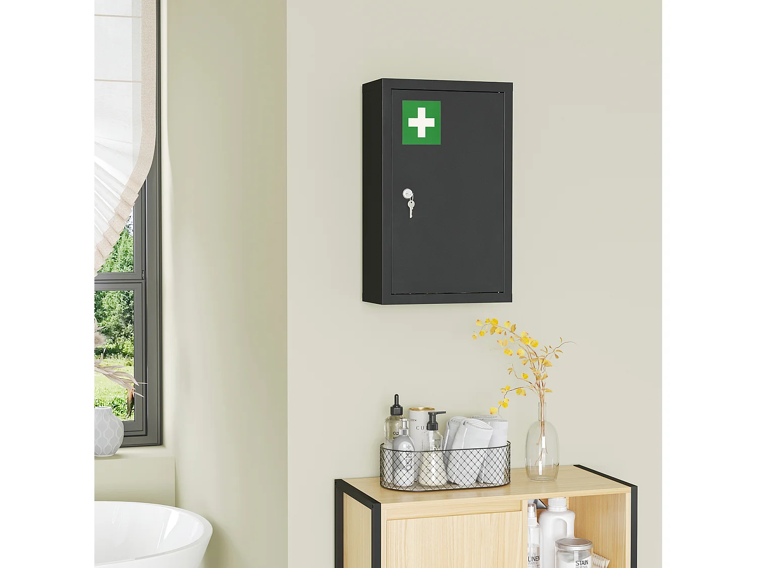 Armadietto medicinali 3 ripiani e blocco con chiavi nero