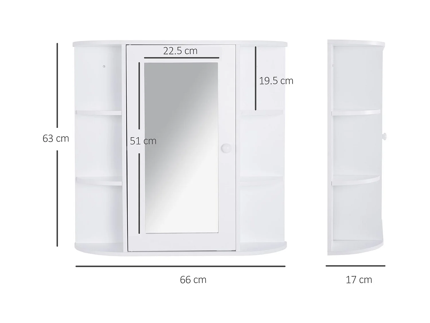 Mobiletto pensile da bagno con specchiera con mensole in legno bianco