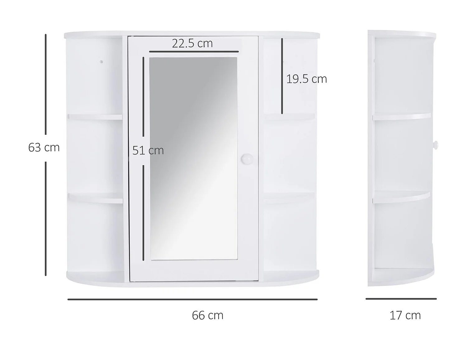 Mobiletto pensile da bagno con specchiera con mensole in legno bianco