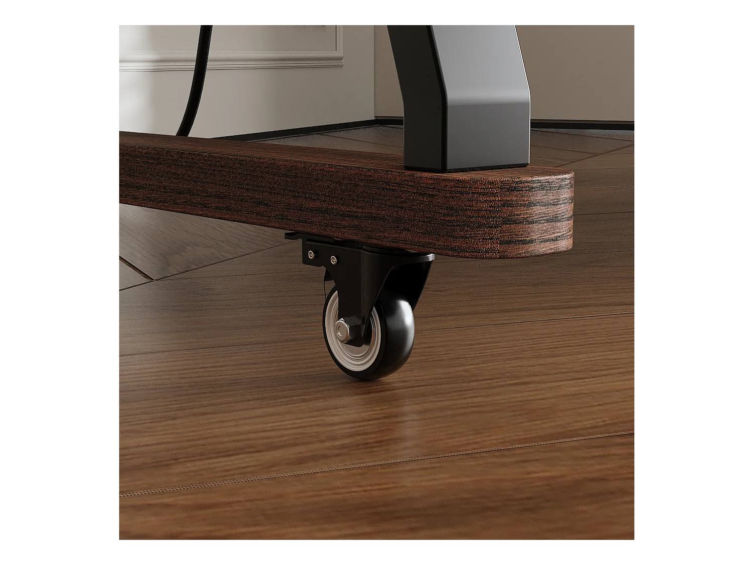 Meuble TV avec 3 Étagères, 2 Prises et 2 Ports USB, Cadre en Métal, à Roulettes, 133 x 47 x 136 CM, Salon, Café