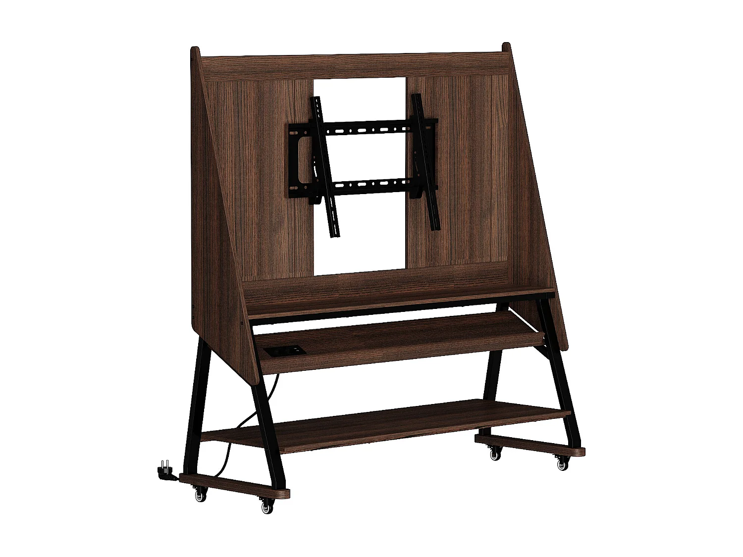 Petit Support TV sur Pied à Roulettes avec Cadre en Métal, Meuble TV avec 3 Étagères et Prises, 32 à 55 Pouce TV, Café