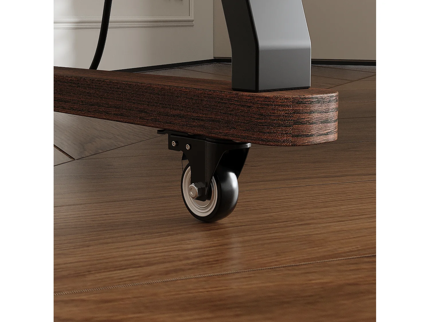 Petit Support TV sur Pied à Roulettes avec Cadre en Métal, Meuble TV avec 3 Étagères et Prises, 32 à 55 Pouce TV, Café