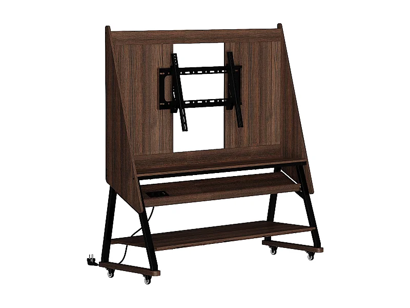 Petit Support TV sur Pied à Roulettes avec Cadre en Métal, Meuble TV avec 3 Étagères et Prises, 32 à 55 Pouce TV, Café