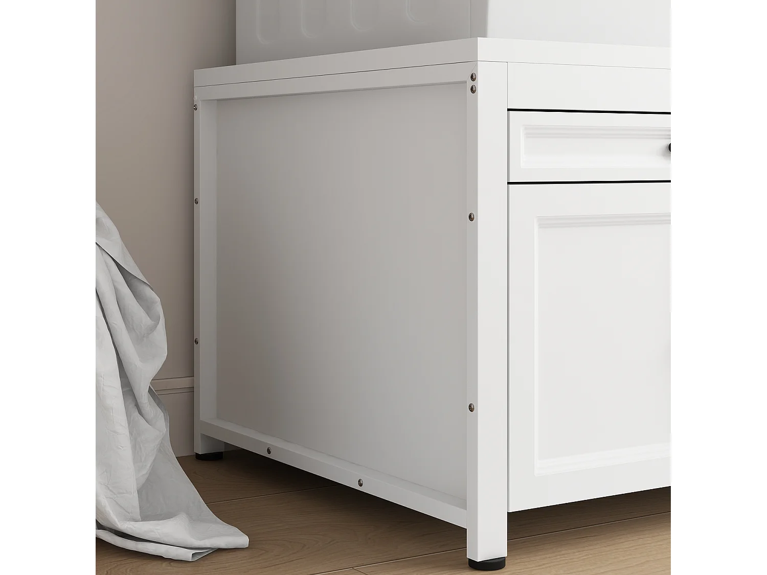 Meuble Bas pour Machine à Laver avec Tiroir et Portes, Meuble de Salle de Bain avec Cadre en Métal, 70x70x57, Blanc