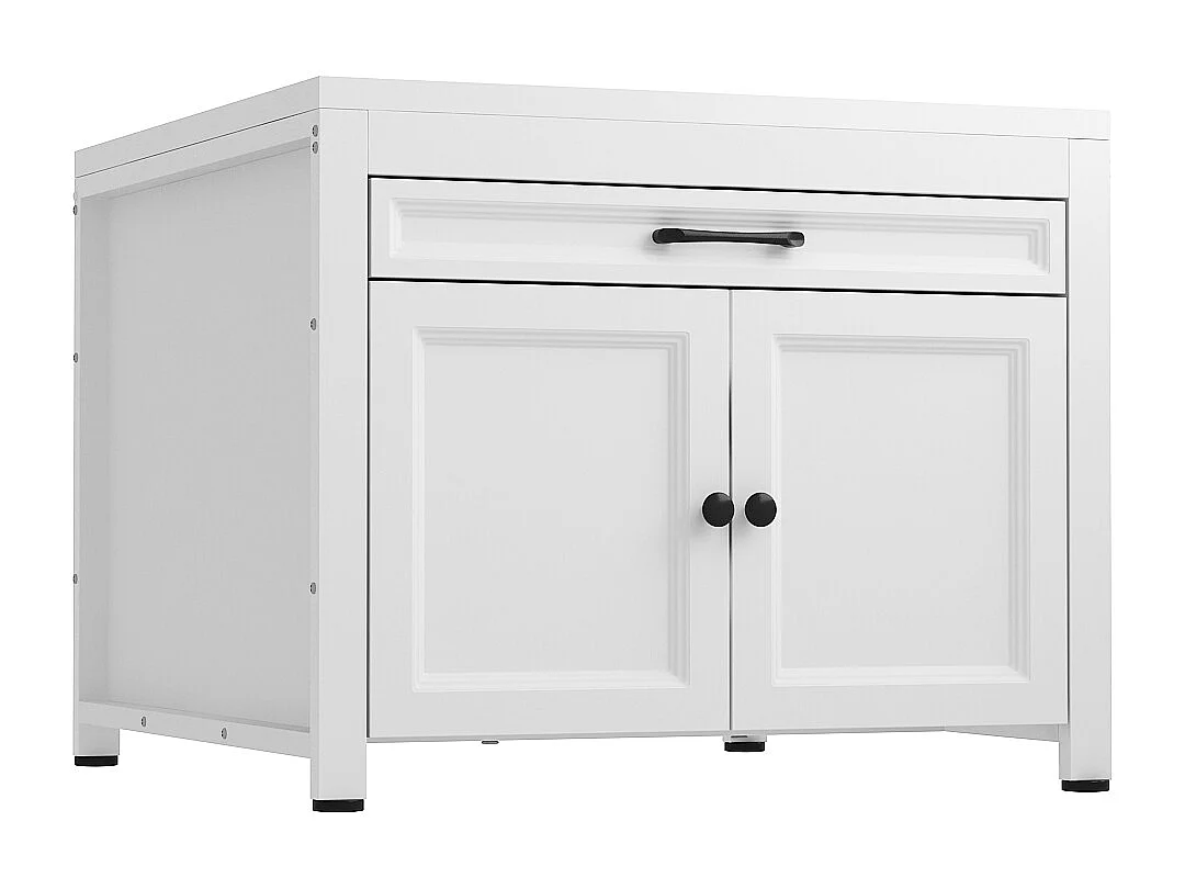Meuble Bas pour Machine à Laver avec Tiroir et Portes, Meuble de Salle de Bain avec Cadre en Métal, 70x70x57, Blanc