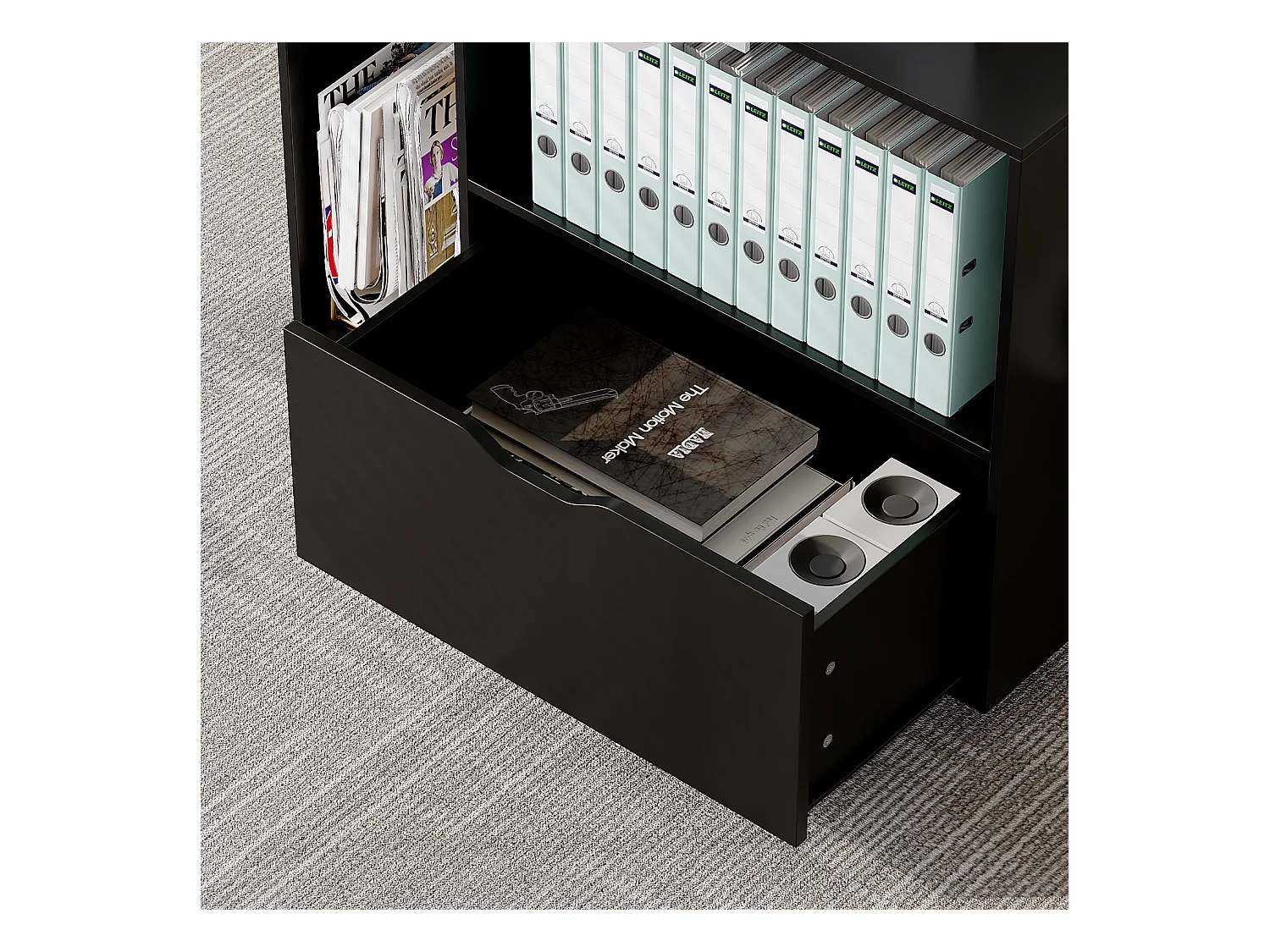 Caisson de Bureau avec 1 Tiroir, 2 Compartiments, Desserte de Bureau à Roulettes, 60 x 40 x 60 cm, Noir