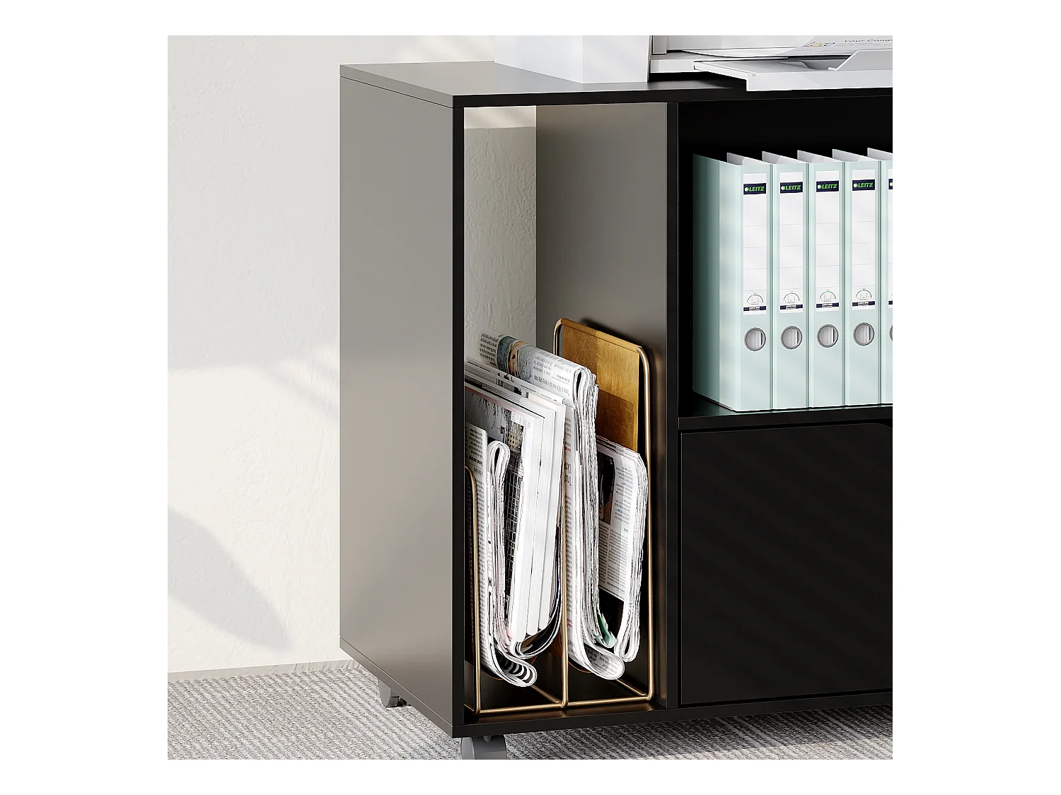 Caisson de Bureau avec 1 Tiroir, 2 Compartiments, Desserte de Bureau à Roulettes, 60 x 40 x 60 cm, Noir