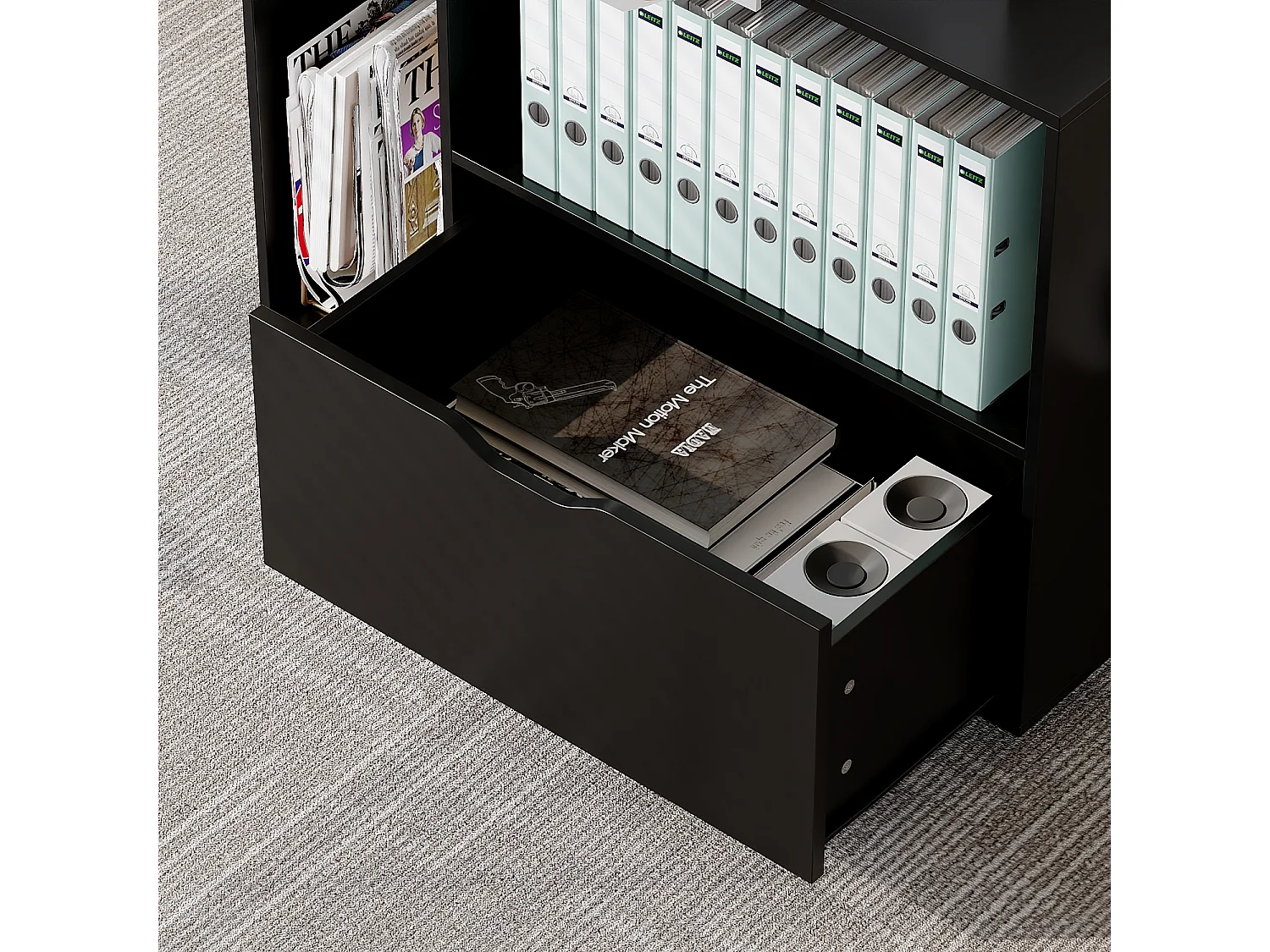 Caisson de Bureau avec 1 Tiroir, 2 Compartiments, Desserte de Bureau à Roulettes, 60 x 40 x 60 cm, Noir