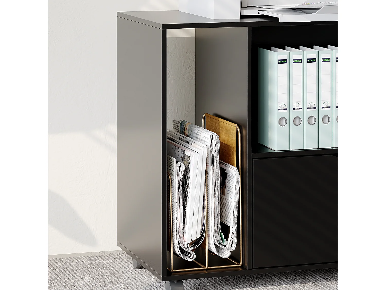 Caisson de Bureau avec 1 Tiroir, 2 Compartiments, Desserte de Bureau à Roulettes, 60 x 40 x 60 cm, Noir