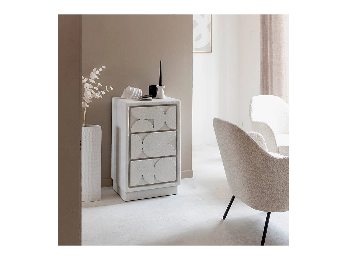 Petite commode 3 portes bois effet béton blanc Danaé