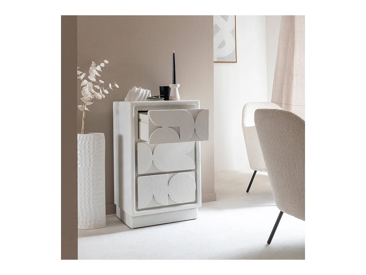 Petite commode 3 portes bois effet béton blanc Danaé