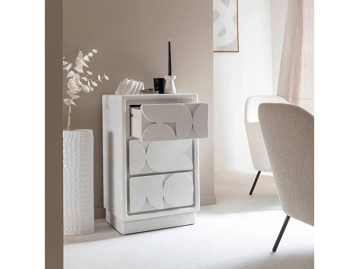 Petite commode 3 portes bois effet béton blanc Danaé