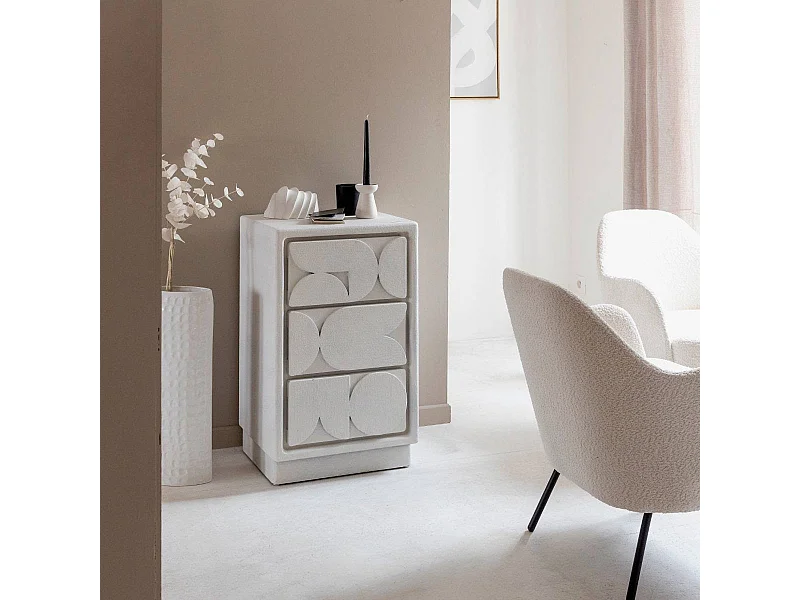 Petite commode 3 portes bois effet béton blanc Danaé