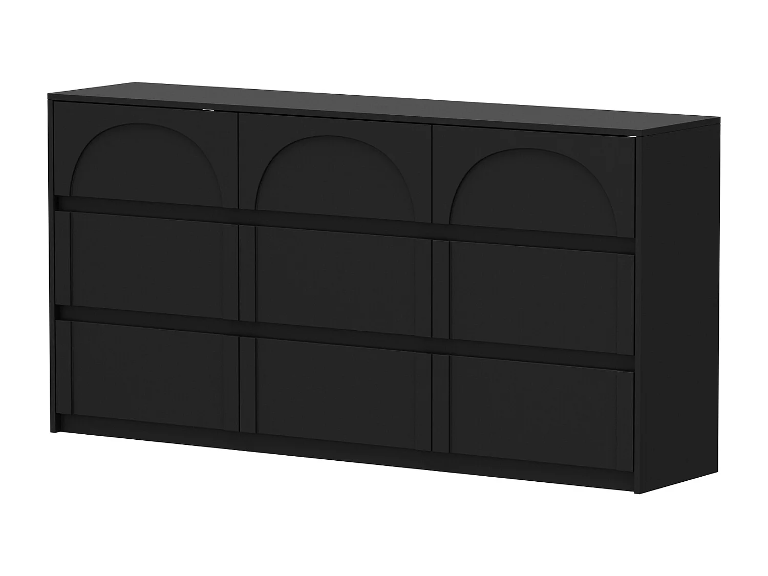Commode avec 9 Tiroirs sans Poignée, Meuble de Chambre avec Aspect sculpté en Arc, 120 x 35 x 80 CM, Noir